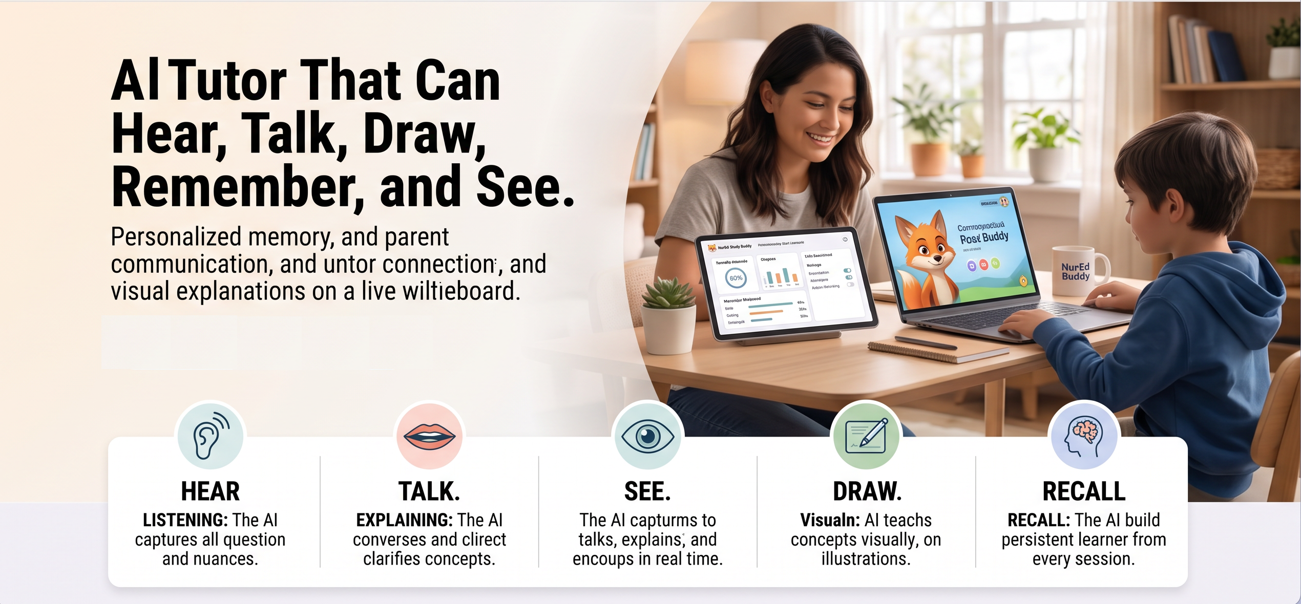 A tutor that can hear, talk, draw, remember, and see